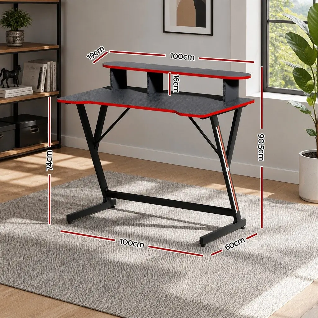 Gaming Desk Two Tier MDF Black 100CM Y-Shaped Legs