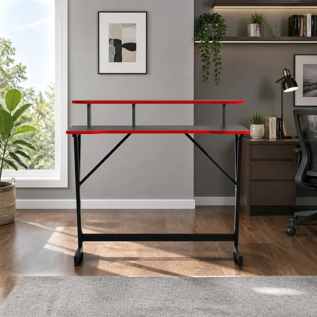 Gaming Desk Two Tier MDF Black 100CM Y-Shaped Legs