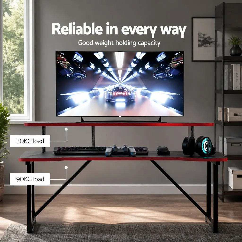 Gaming Desk Two Tier MDF Black 100CM Y-Shaped Legs
