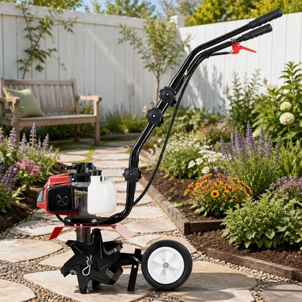 Hand-held Garden Tiller 63cc 2-Stroke Petrol Red 4 Blades 400mm Working Width