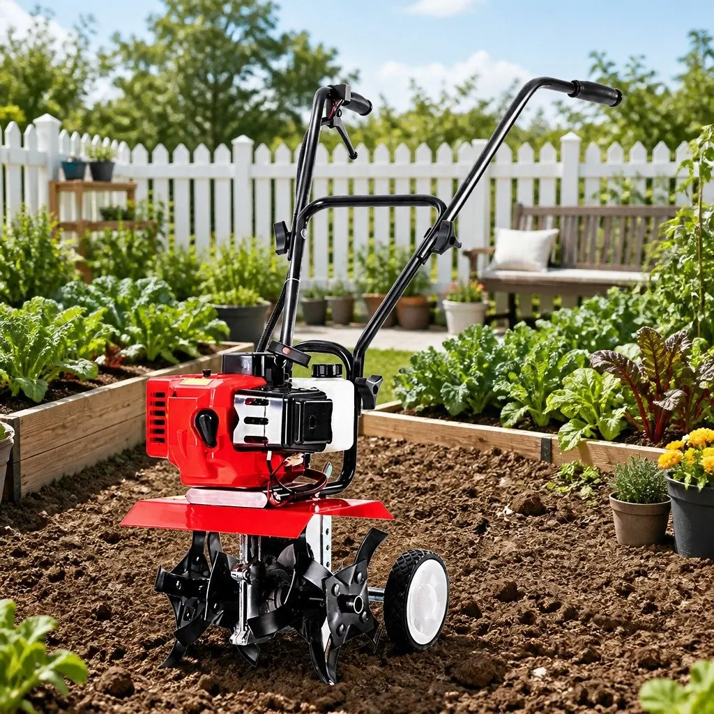 65cc Petrol Tiller Rototiller Garden Cultivator 4 Blades 300mm Red