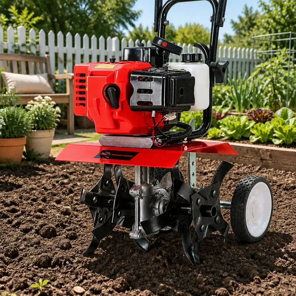 65cc Petrol Tiller Rototiller Garden Cultivator 4 Blades 300mm Red