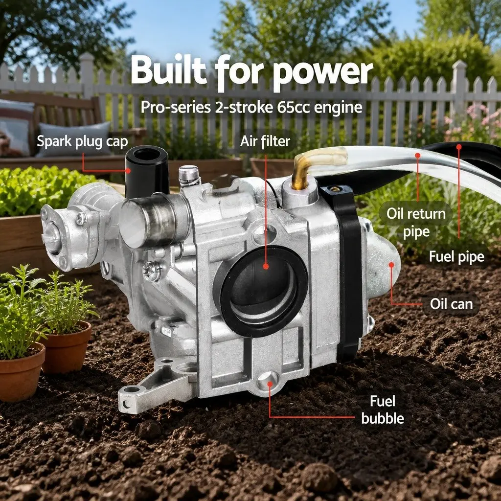 65cc Petrol Tiller Rototiller Garden Cultivator 4 Blades 300mm Red