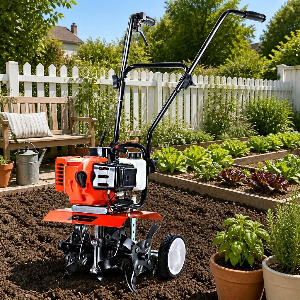 65cc Petrol Tiller Rototiller Garden Cultivator 4 Blades 300mm Red
