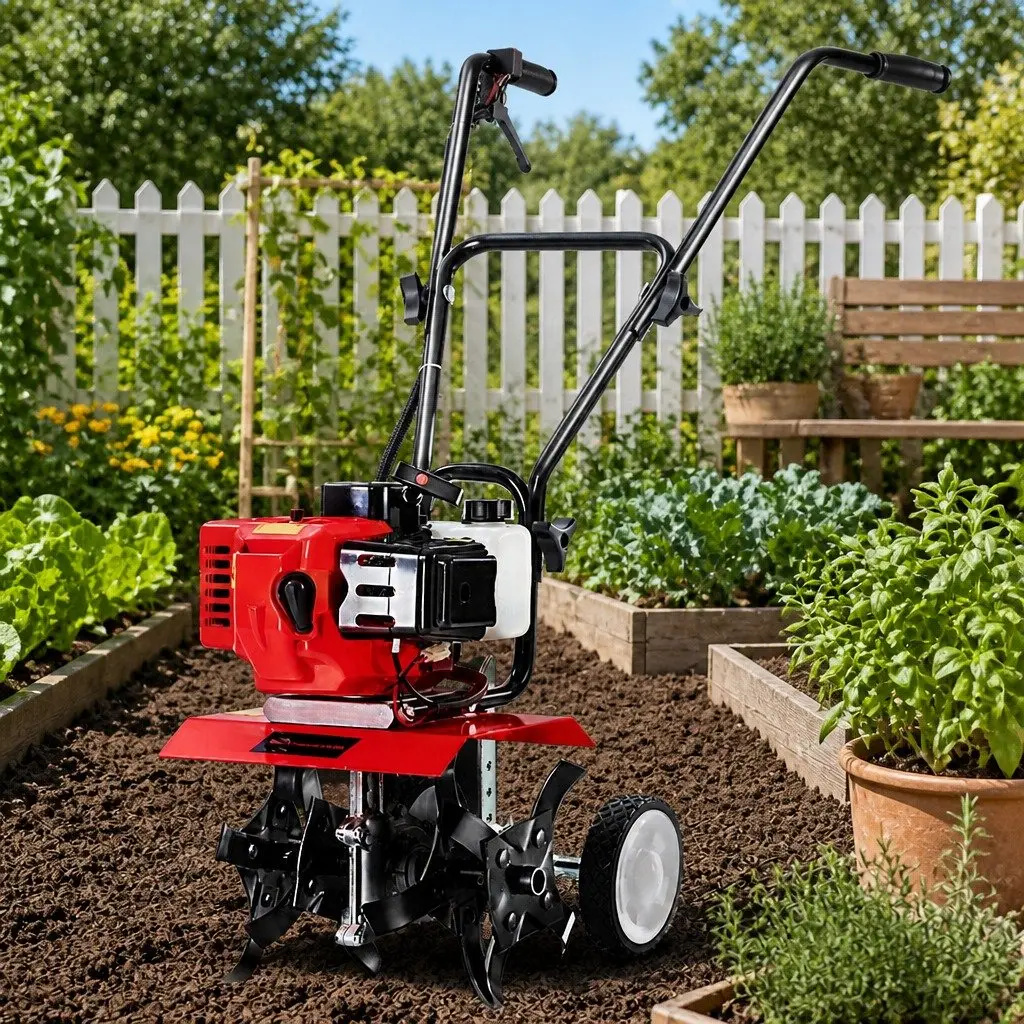 65cc Petrol Tiller Rototiller Garden Cultivator 4 Blades 300mm Red