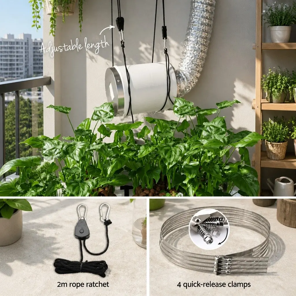 4" Hydroponics Grow Tent Ventilation Kit Carbon Filter Duct Fan Silver