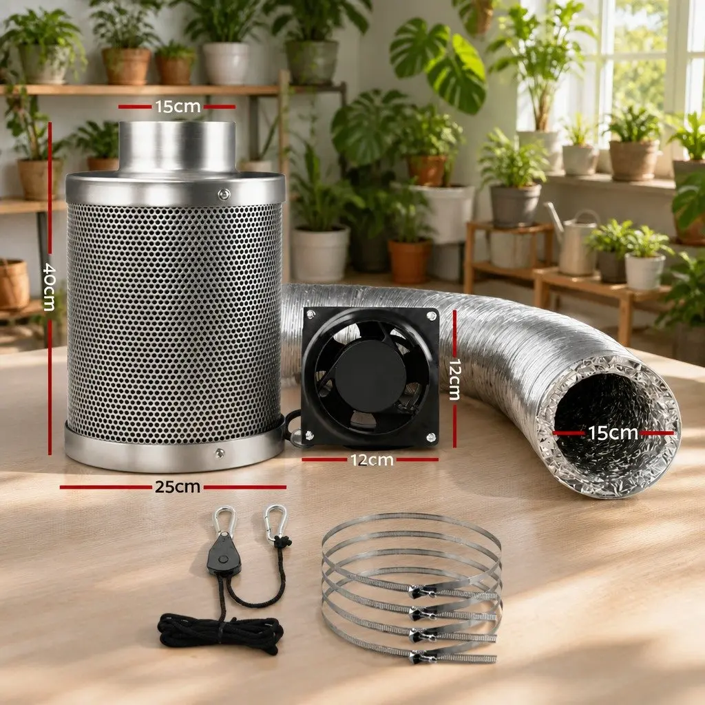 6 Inch Hydroponics Grow Tent Ventilation Kit Carbon Filter Silver Ducting System