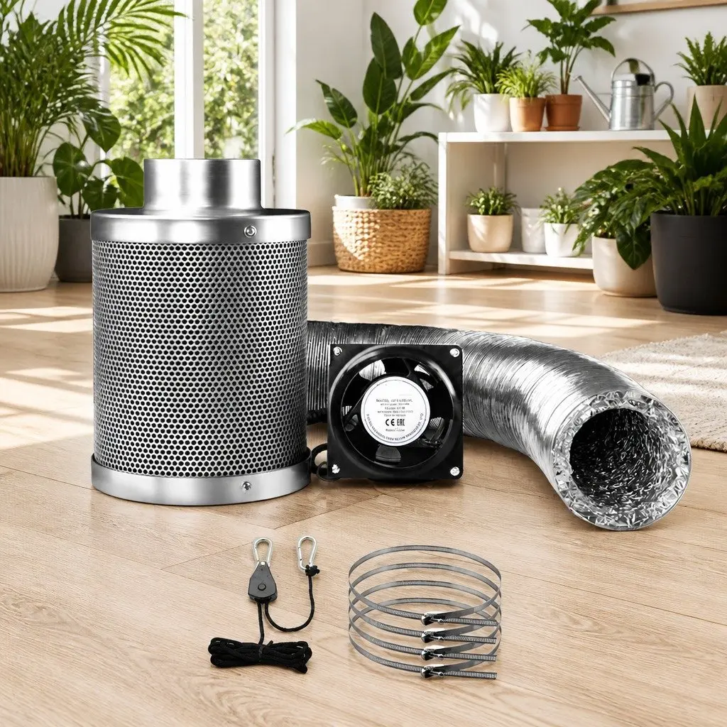6 Inch Hydroponics Grow Tent Ventilation Kit Carbon Filter Silver Ducting System