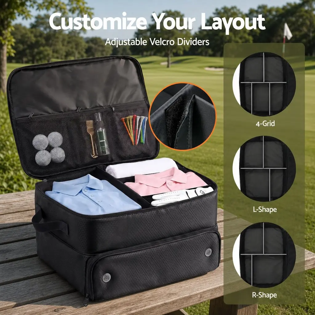 Golf Trunk Organizer Polyester 43x33x25cm Black 2-Tier Ventilated Shoe Compartment
