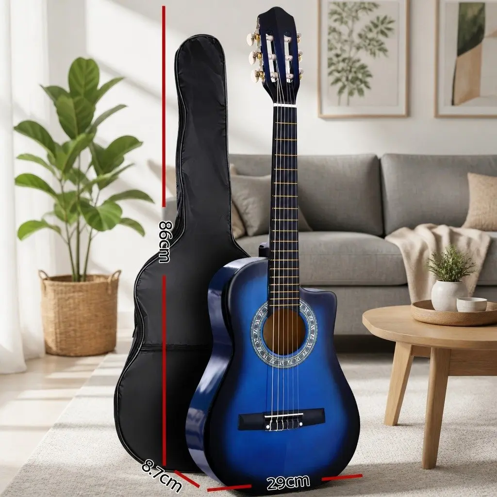 34 Inch Blue Nylon String Classical Guitar Laminated Linden Body with Stand and Picks