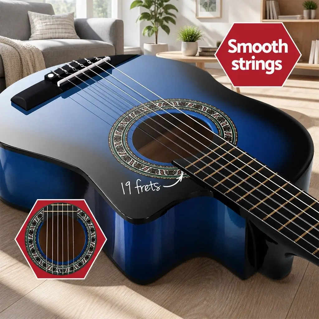 34 Inch Blue Nylon String Classical Guitar Laminated Linden Body with Stand and Picks