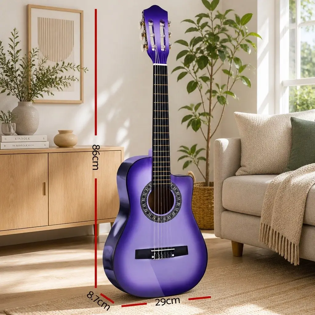 34 Inch Purple Classical Guitar Nylon String Beginners Wooden Body Suitable for Kids Learning