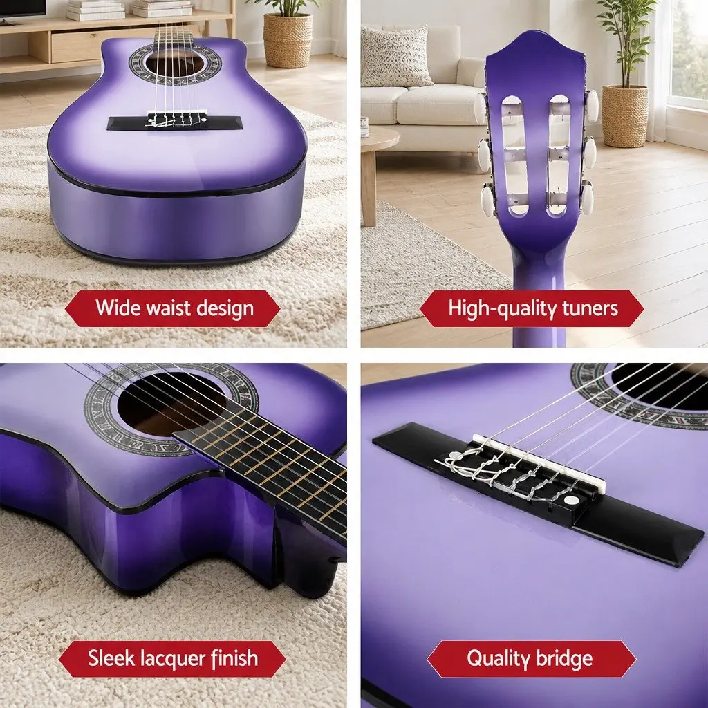 34 Inch Purple Classical Guitar Nylon String Beginners Wooden Body Suitable for Kids Learning