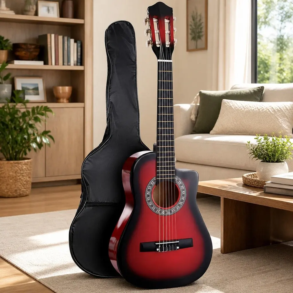 Classical Guitar 34 Inch Laminated Linden Wooden Body Nylon String Red