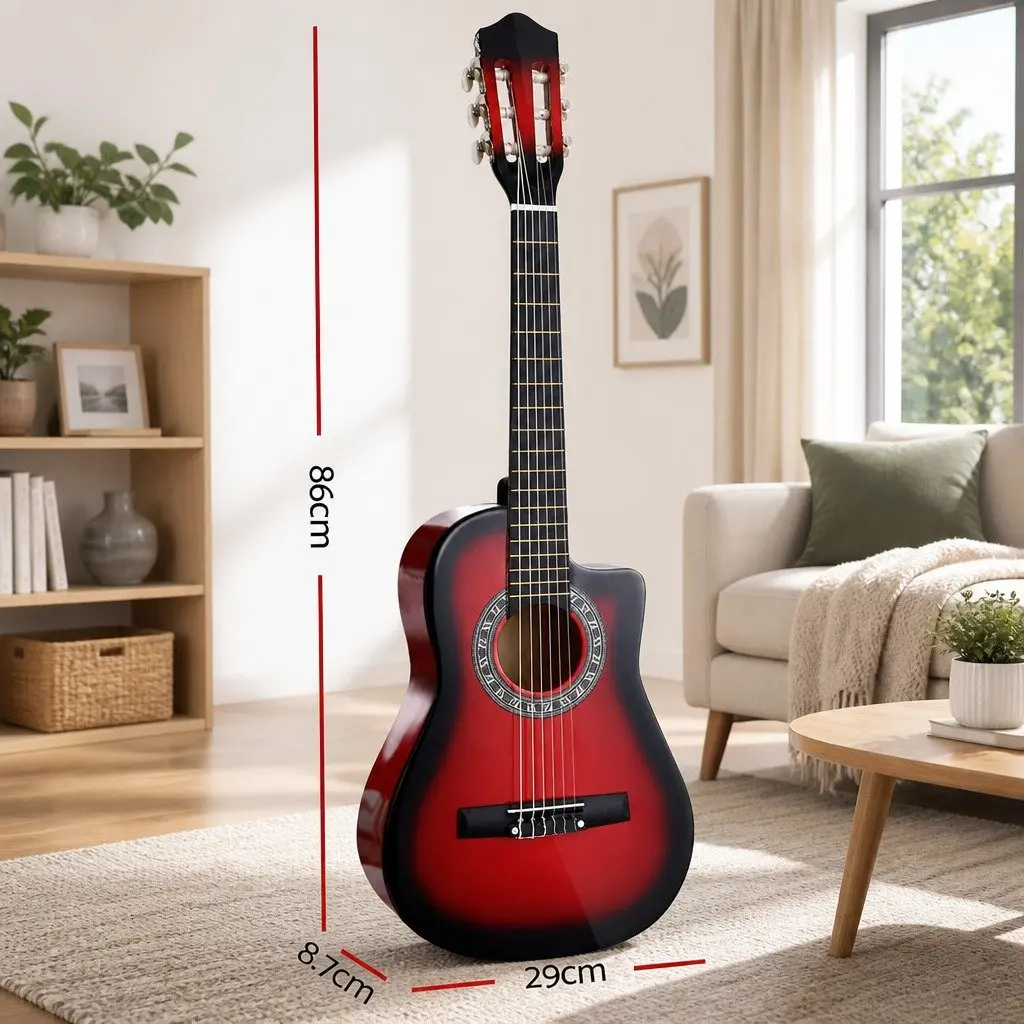 Classical Guitar 34 Inch Laminated Linden Wooden Body Nylon String Red