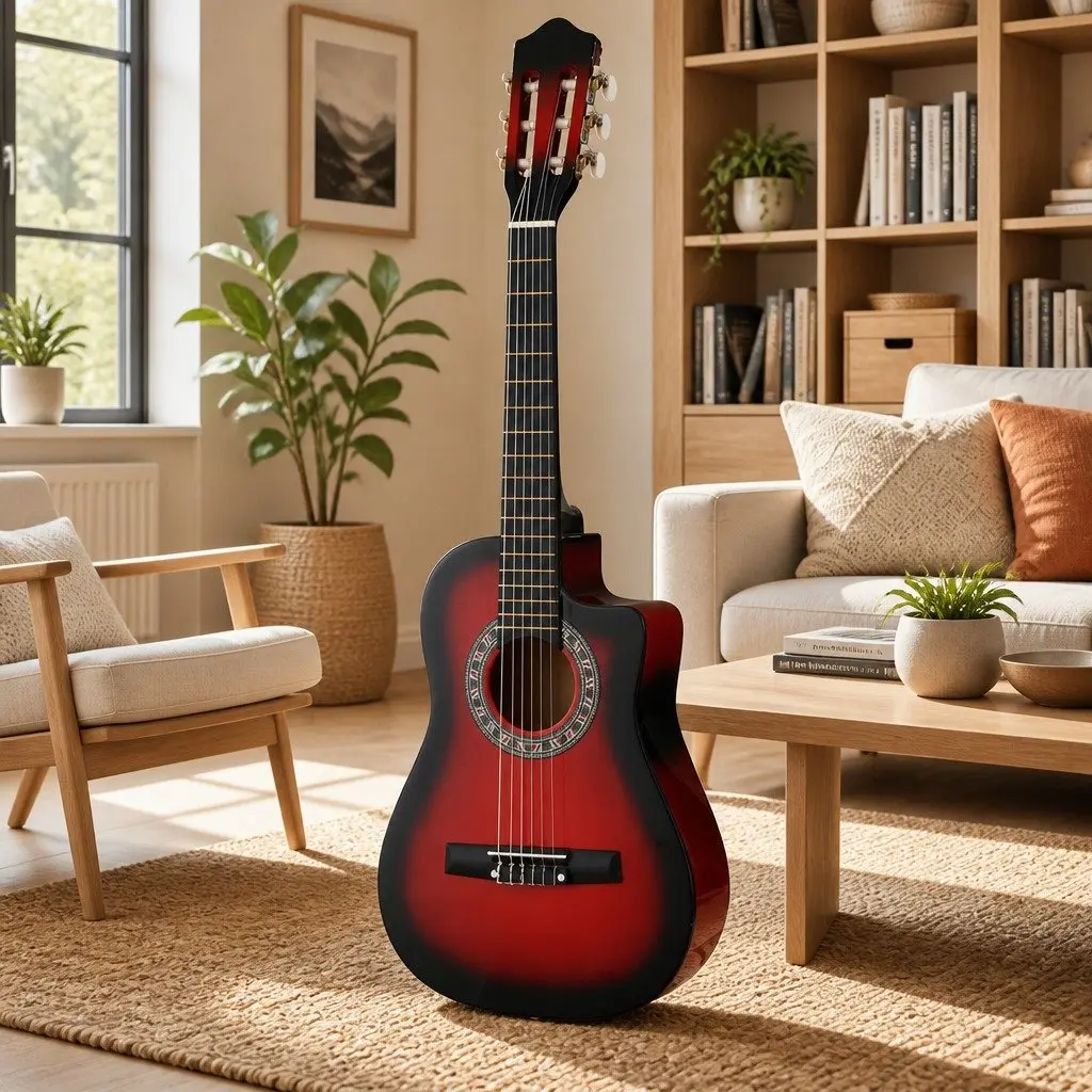 Classical Guitar 34 Inch Laminated Linden Wooden Body Nylon String Red