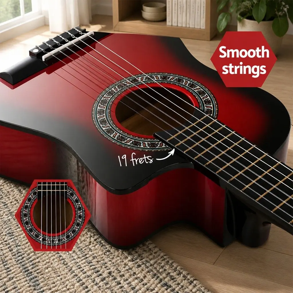 Classical Guitar 34 Inch Laminated Linden Wooden Body Nylon String Red