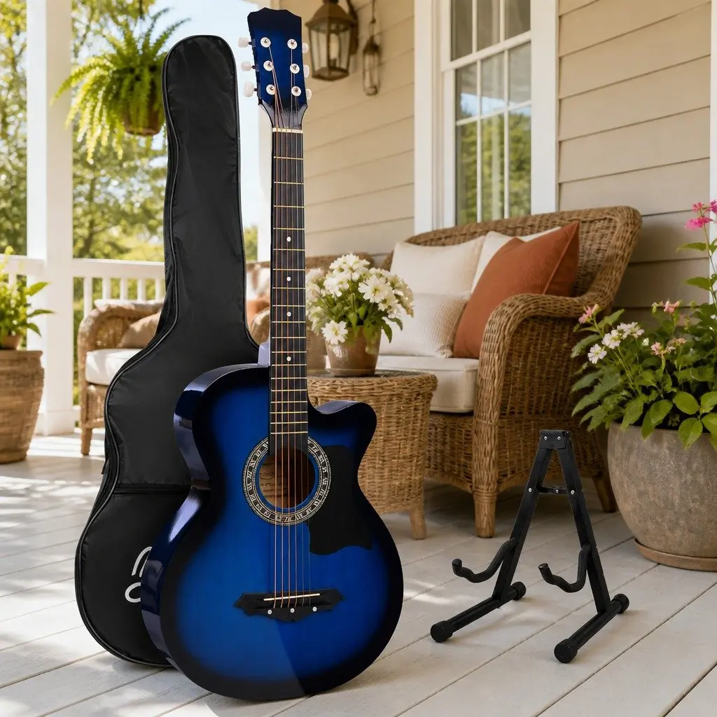 Acoustic Guitar Cutaway Steel String 38 Inch Blue Laminated Linden Body