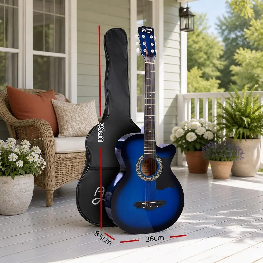 Acoustic Guitar Cutaway Steel String 38 Inch Blue Laminated Linden Body
