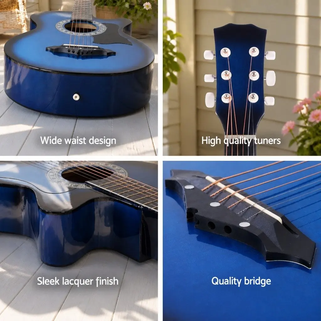 Acoustic Guitar Cutaway Steel String 38 Inch Blue Laminated Linden Body