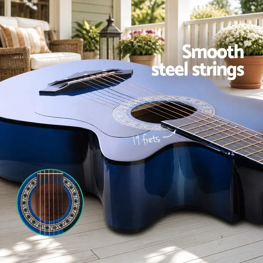Acoustic Guitar Cutaway Steel String 38 Inch Blue Laminated Linden Body