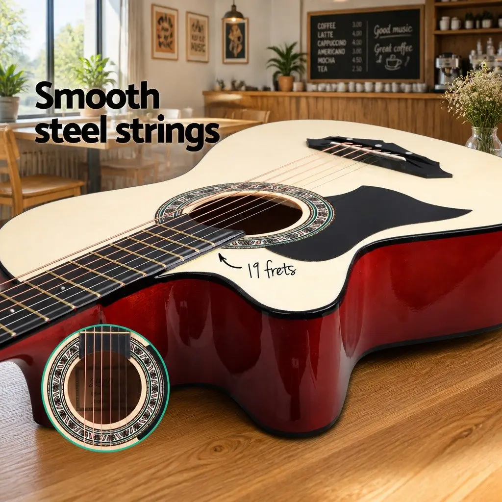 38 Inch Acoustic Guitar Left Handed Steel String Wooden Body with Stand Carry