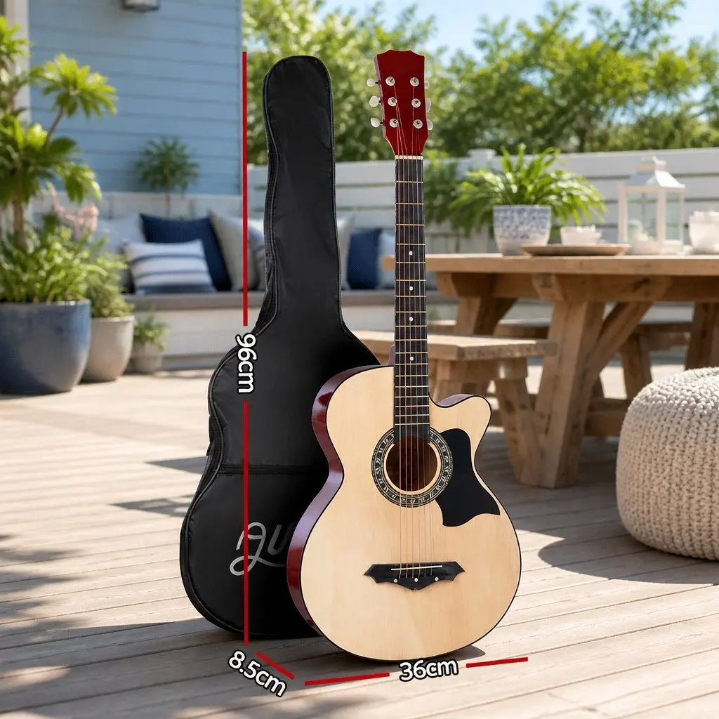 Acoustic Guitar Cutaway 38 Inch Steel String Wooden Body Natural Wood