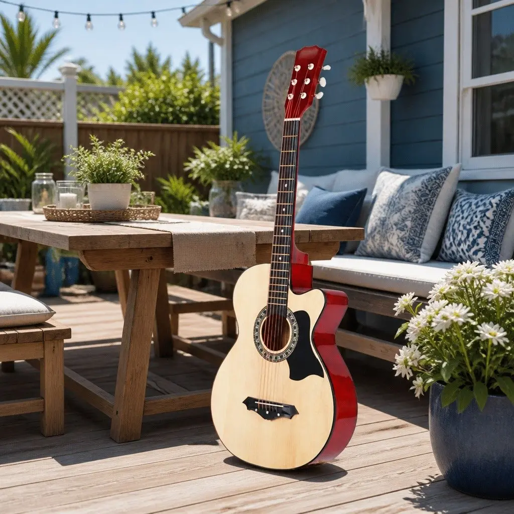 Acoustic Guitar Cutaway 38 Inch Steel String Wooden Body Natural Wood