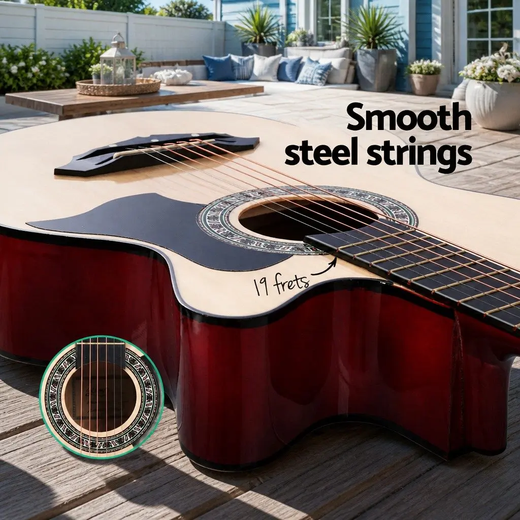 Acoustic Guitar Cutaway 38 Inch Steel String Wooden Body Natural Wood