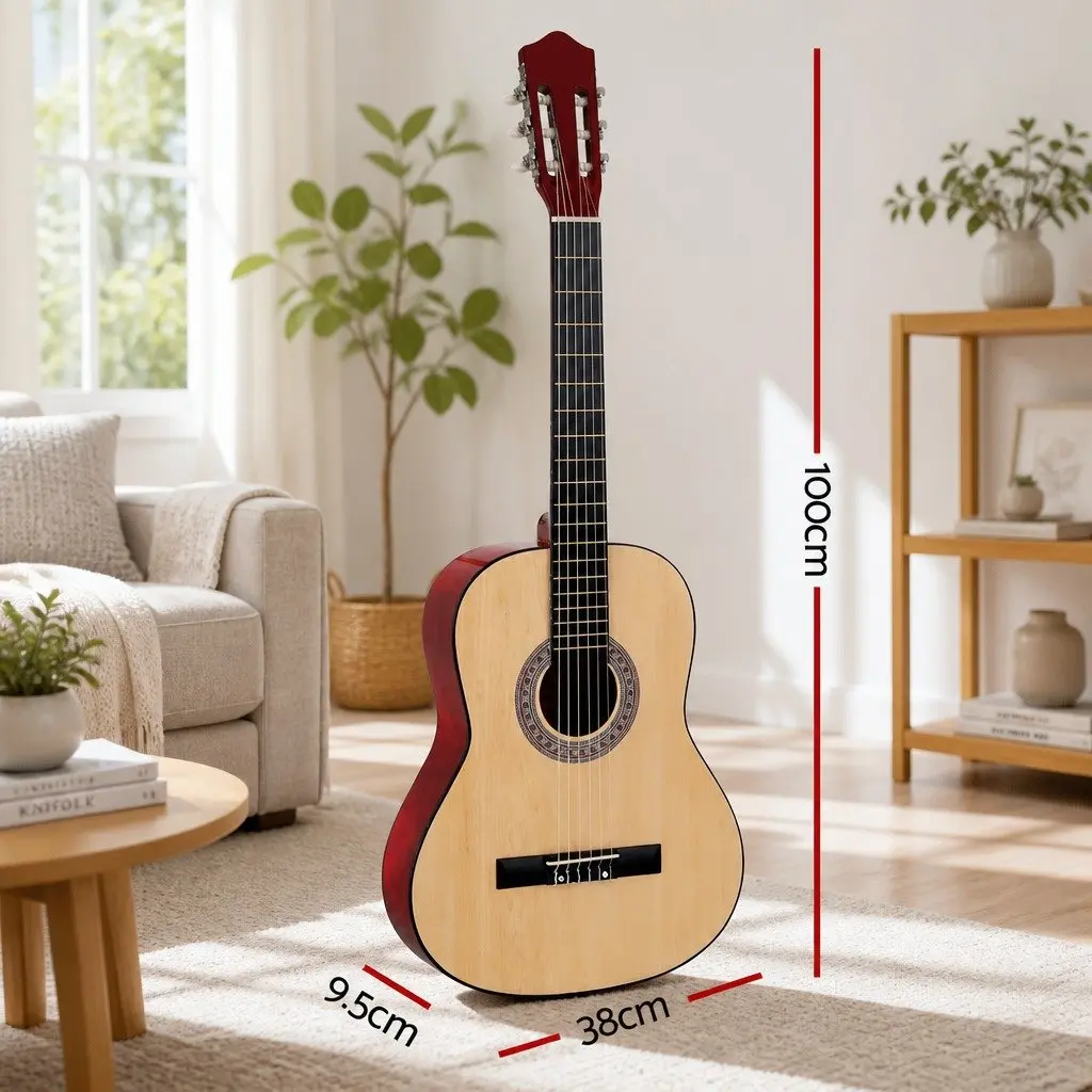 Classical Guitar Wooden Body 39 Inch Natural Wood Nylon String Beginner Starter Pack with Bag