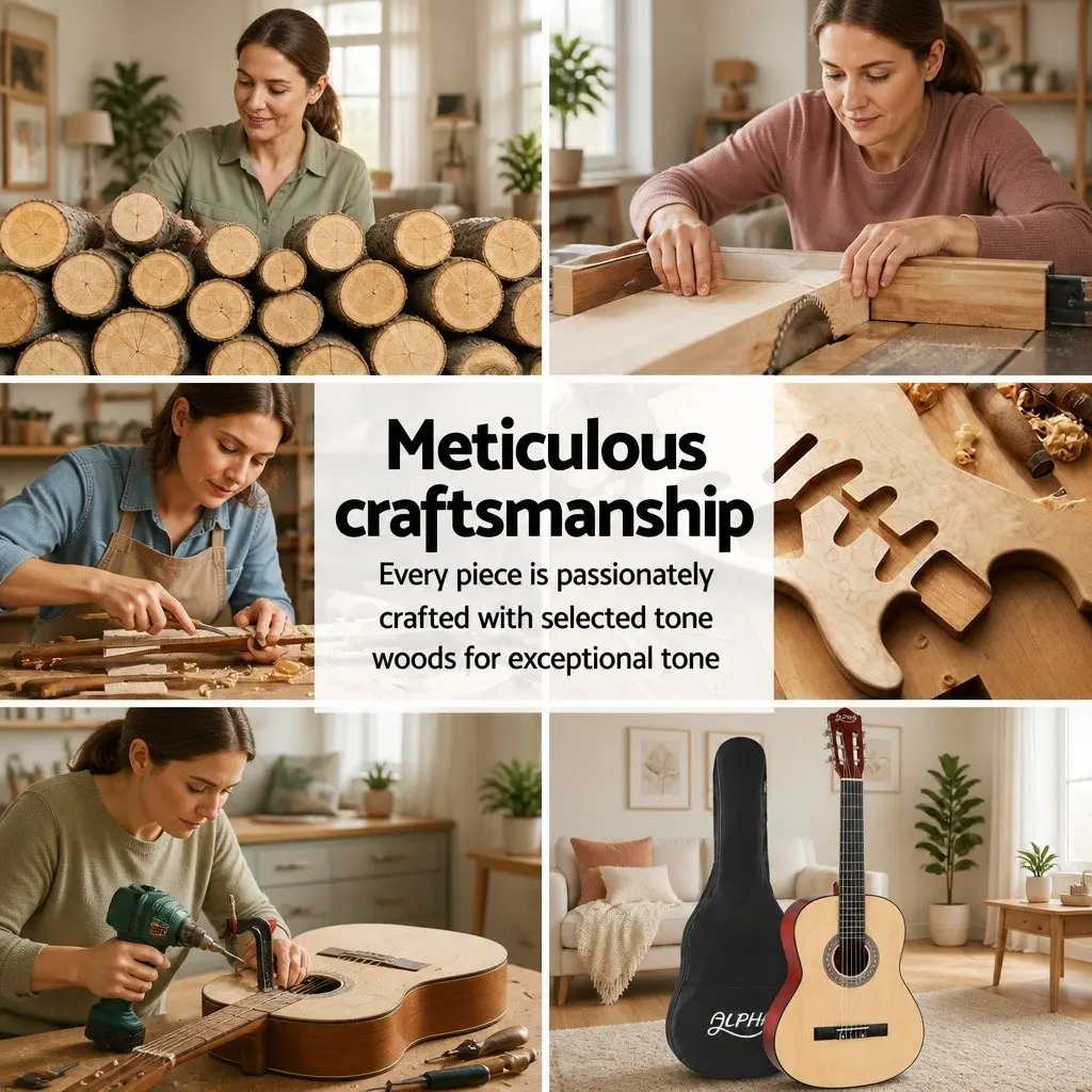 Classical Guitar Wooden Body 39 Inch Natural Wood Nylon String Beginner Starter Pack with Bag