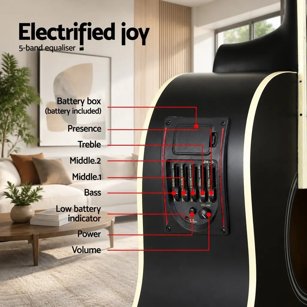 41 Inch Cutaway Acoustic Guitar Laminated Linden Black