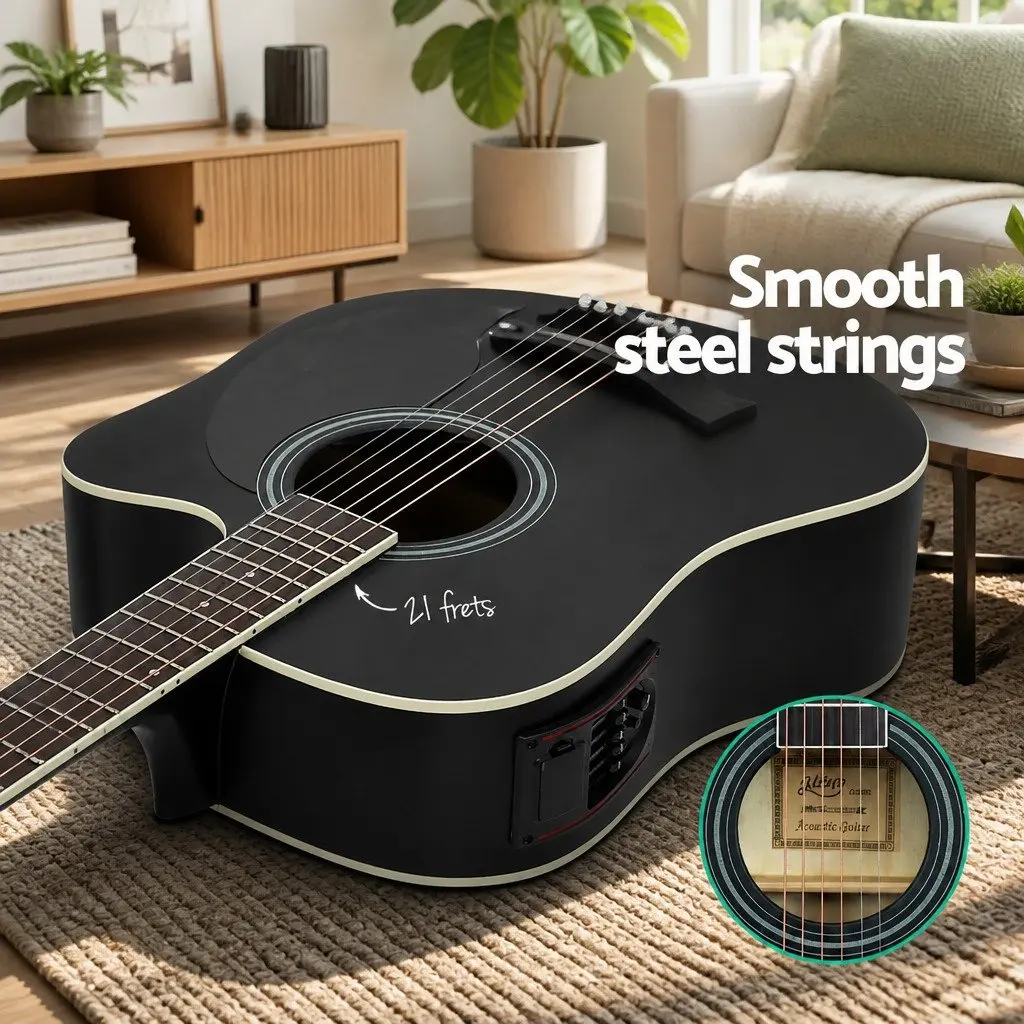 41 Inch Cutaway Acoustic Guitar Laminated Linden Black