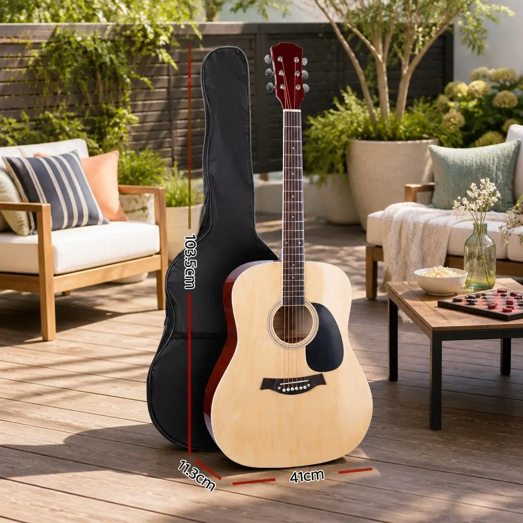 41 Inch Acoustic Cutaway Guitar Dreadnought Laminated Linden Natural Wood with Stand