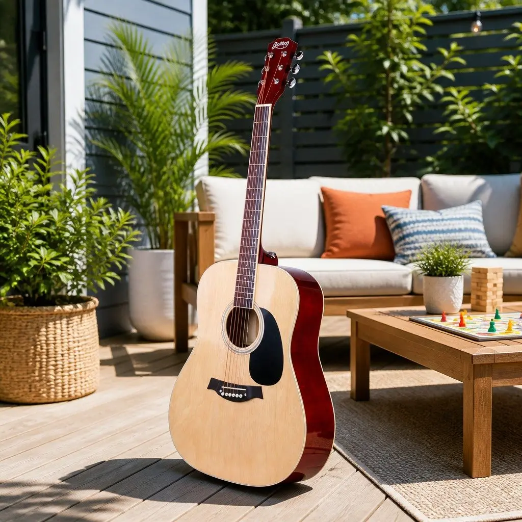 41 Inch Acoustic Cutaway Guitar Dreadnought Laminated Linden Natural Wood with Stand