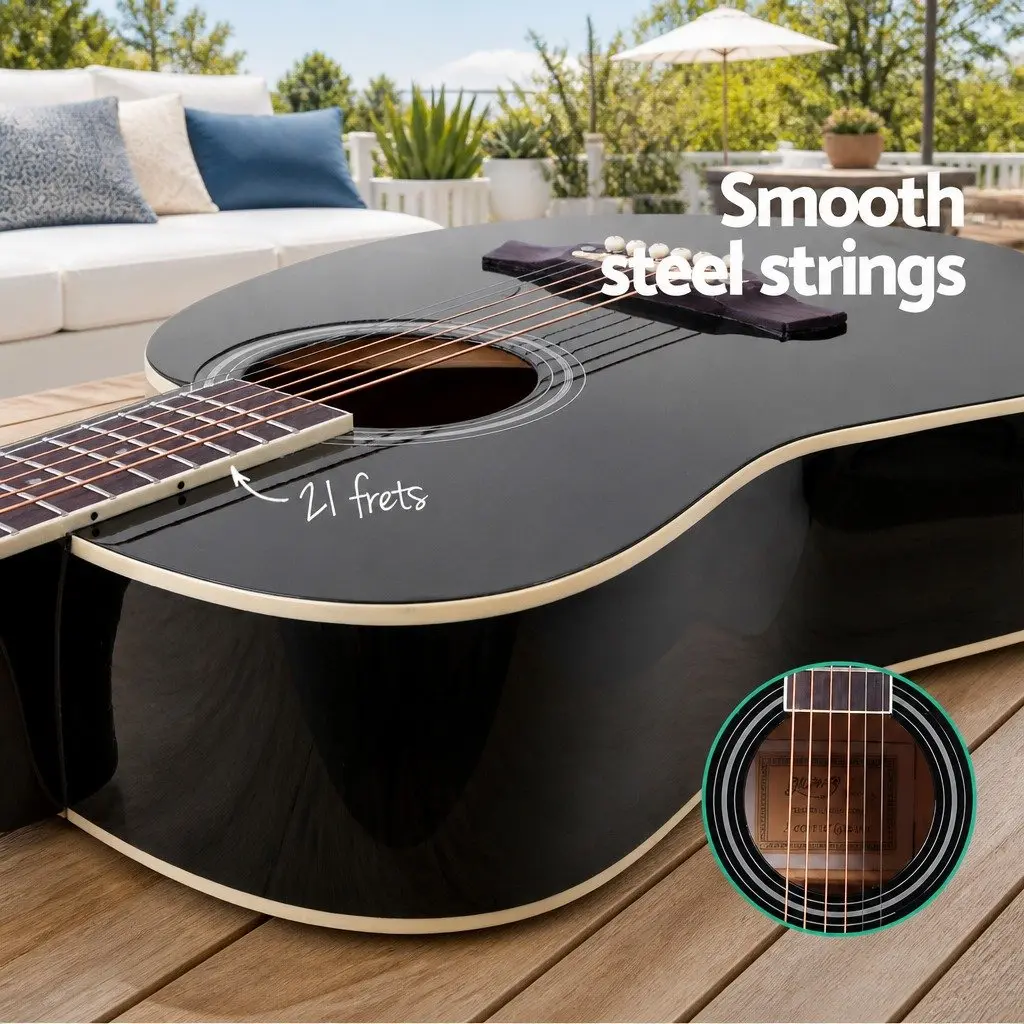 41 Inch Acoustic Cutaway Guitar Dreadnought Laminated Linden Black