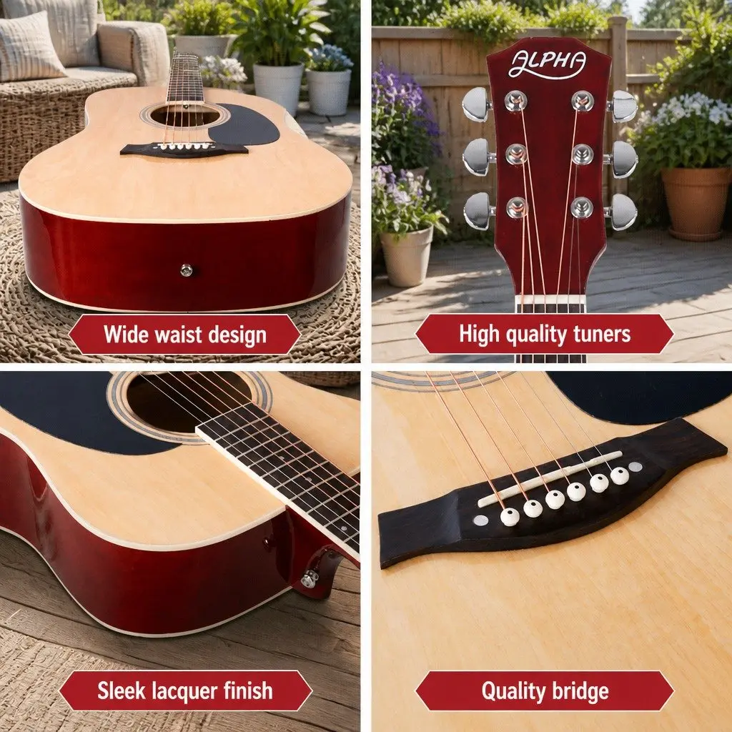 Dreadnought Acoustic Guitar 41 Inch Wooden Body Natural Finish Steel String