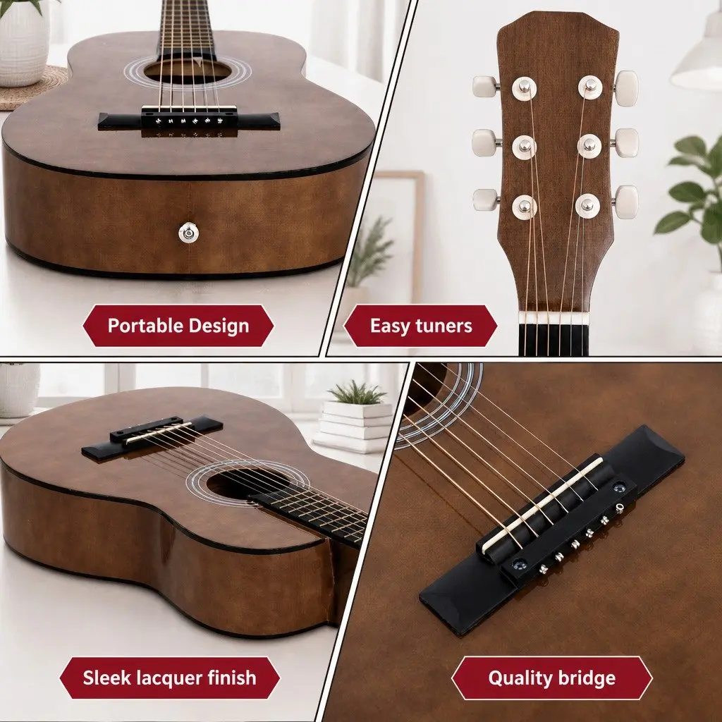 Steel String Acoustic Guitar 31 Inch Compact Black with Gig Bag