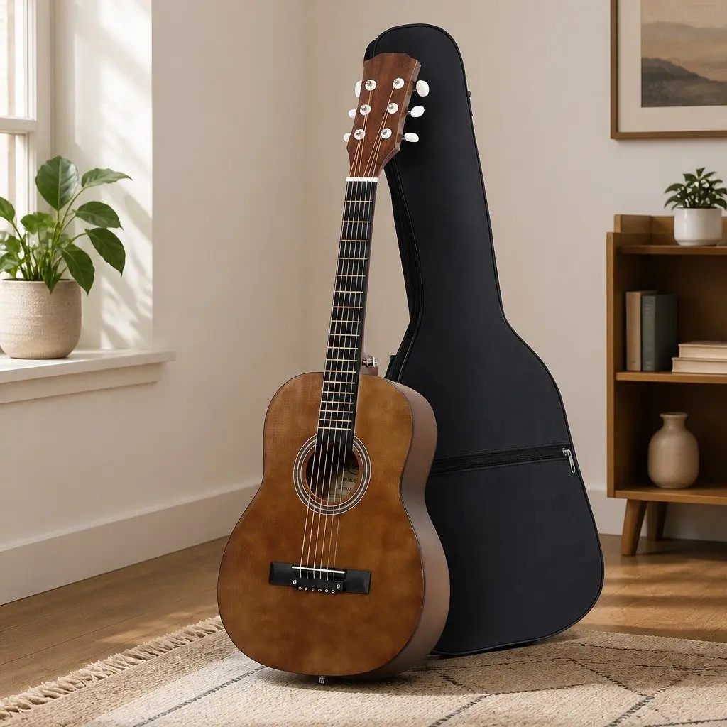 Steel String Acoustic Guitar 31 Inch Compact Black with Gig Bag