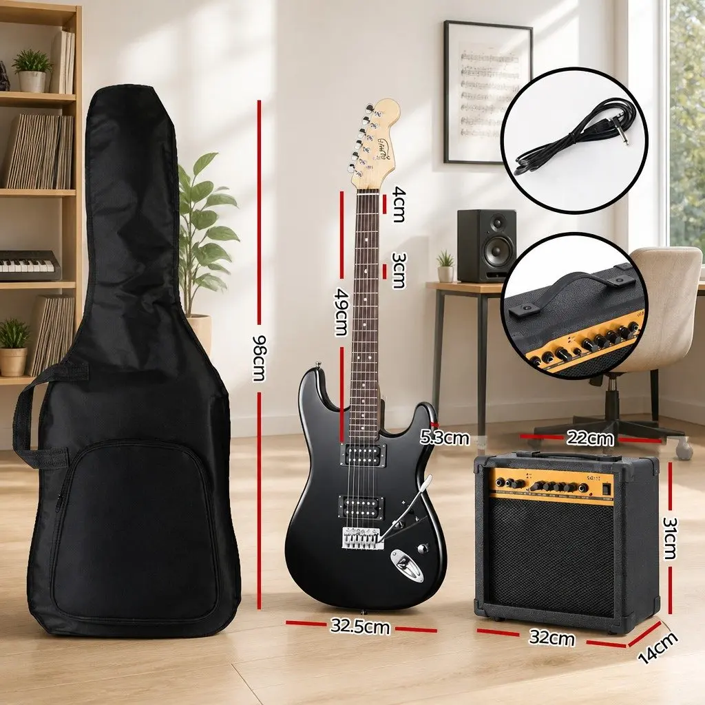 Electric Guitar Combo Solid Body Poplar 22 Frets Black with 20W Amplifier