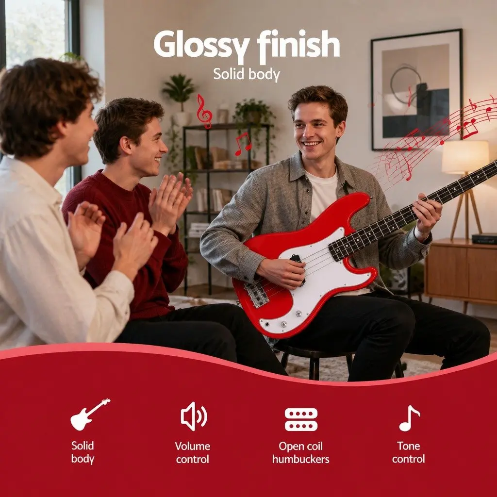 Electric Guitar Beginner Kit 47 Inch Basswood Body Maple Neck Red and White with 40W Amplifier Stand Strap Picks