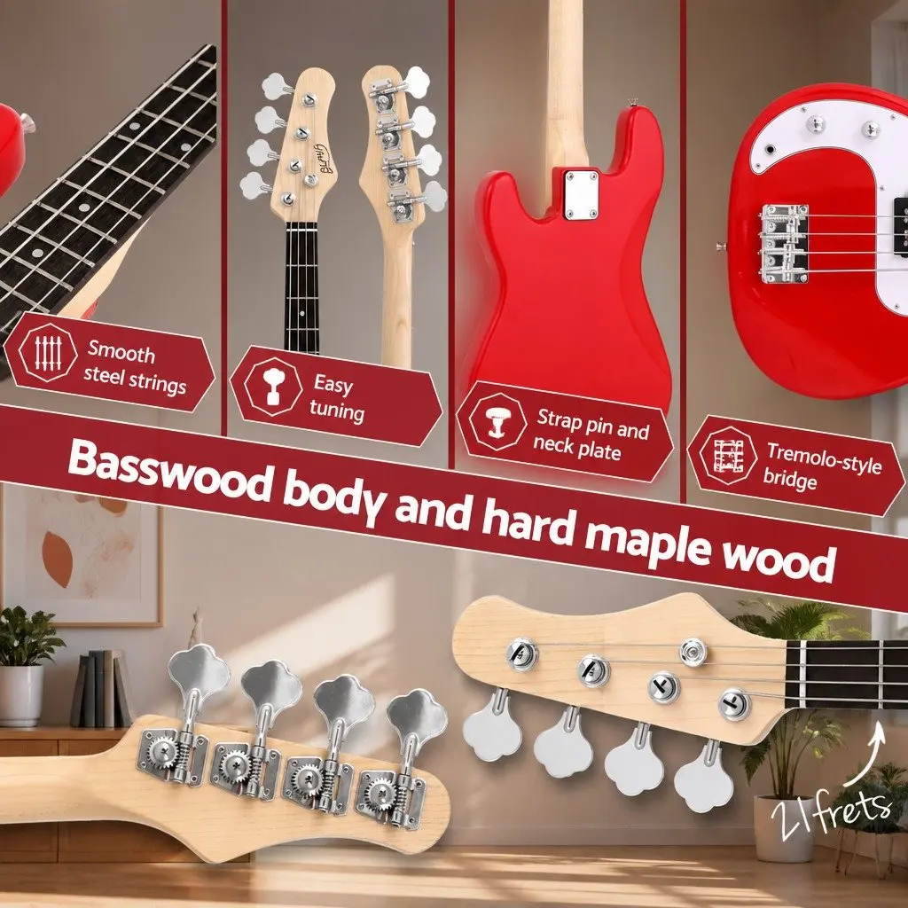Electric Guitar Beginner Kit 47 Inch Basswood Body Maple Neck Red and White with 40W Amplifier Stand Strap Picks