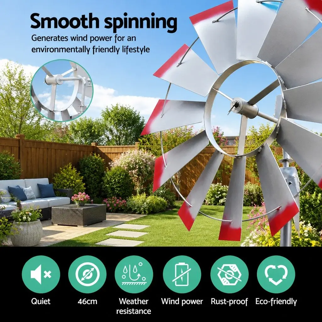 Garden Windmill 6FT Outdoor Ornament Weathervane 12 Blade Metal Decoration Grey