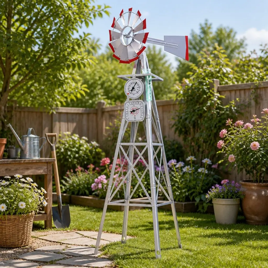 Garden Windmill 8FT Tall Metal Outdoor Ornamental Decoration Weathervane Wind