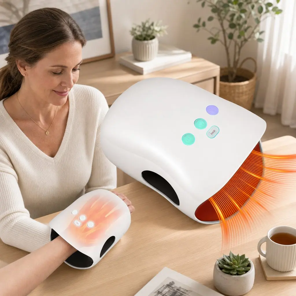 Hand Massager Air Compression Cordless White 3 Modes 3 Intensity Levels Heat Settings