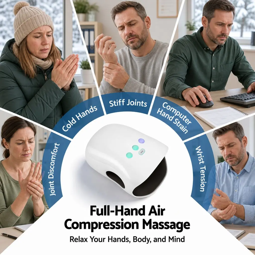 Hand Massager Air Compression Cordless White 3 Modes 3 Intensity Levels Heat Settings