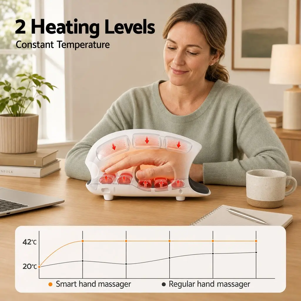 Hand Massager Air Compression Cordless White 3 Modes 3 Intensity Levels Heat Settings