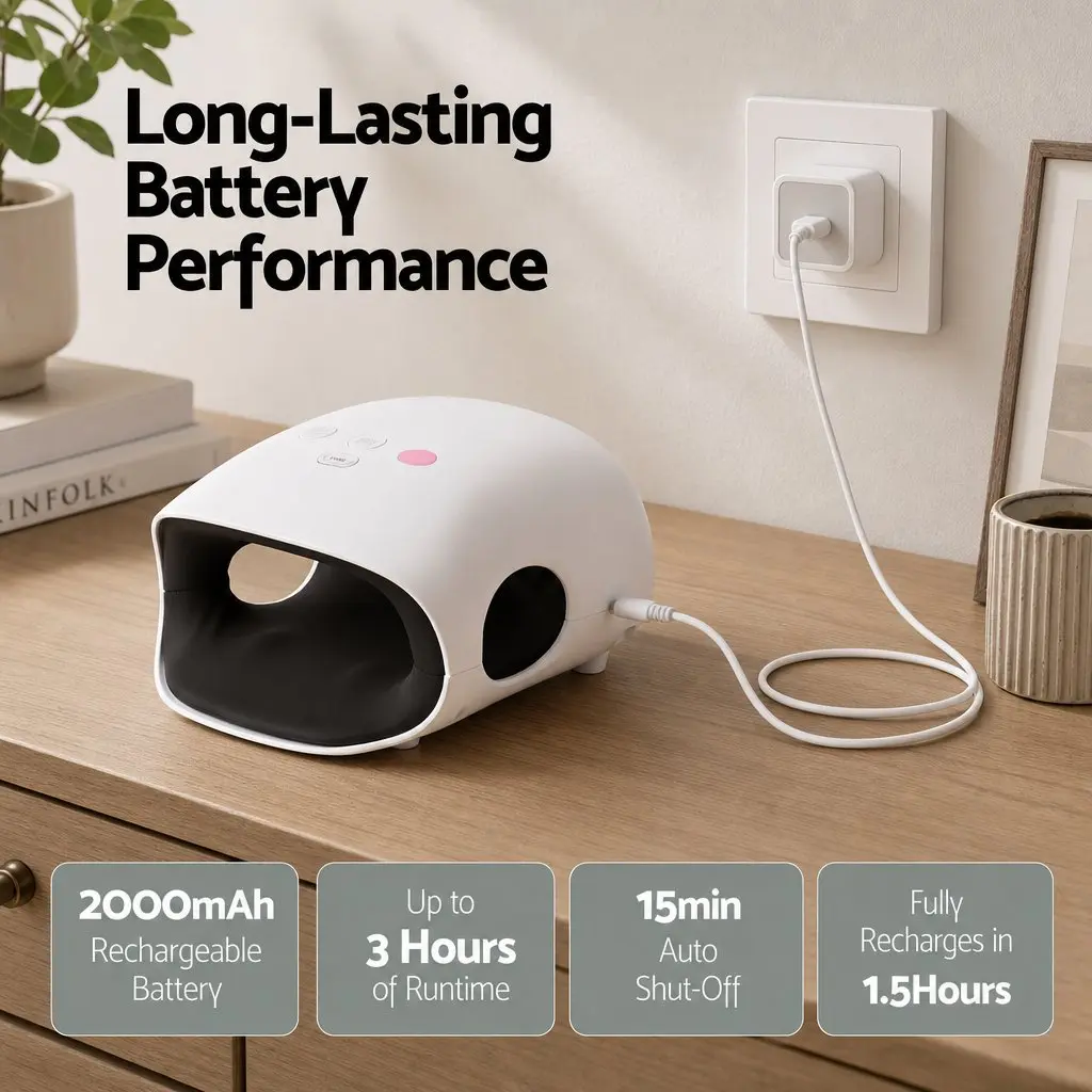 Hand Massager Air Compression Cordless White 3 Modes 3 Intensity Levels Heat Settings