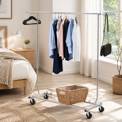 Adjustable Clothes Rack Garment Stand Hanger Rail Collapsible Metal Storage