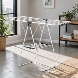 2 Tier Clothes Drying Rack Airer Foldable 139CM White Laundry Dryer Stand